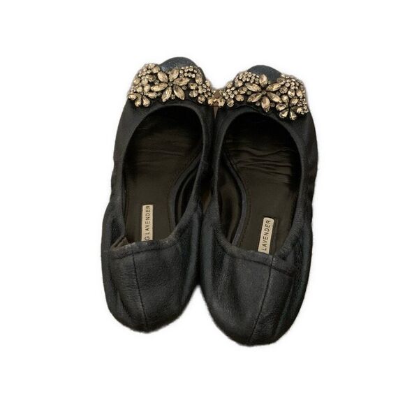 Vera Wang Navy Blue Shine Silver Rhinestone Peep Toe Ballet Flats 7.5 - Picture 3 of 8